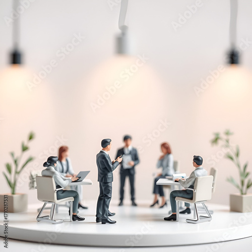 Effective team communication and delegation strategies business environment miniature figures abstract view