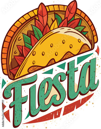 Funny Taco T-Shirt Design – Colorful Mexican Food Illustration, Cute Typography, Fiesta Vibes, Full Artboard Graphic on White Background