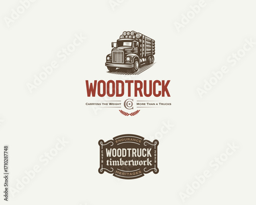 Logging truck with a full load of timber logs logo template