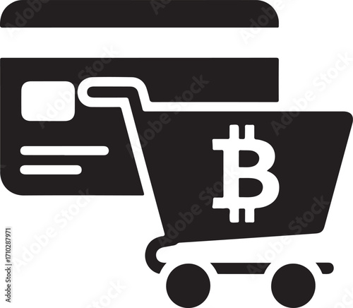 Shopping cart with bitcoin symbol and credit card cryptocurrency