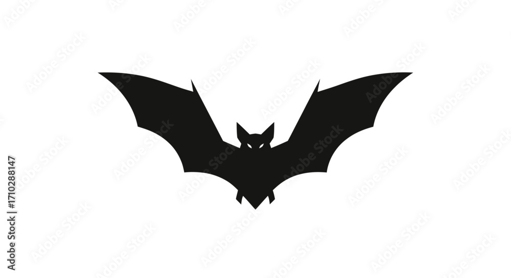 Fototapeta premium Black Bat Silhouette Flying with Spread Wings.