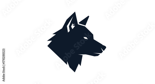 Silhouette of a wolfs head, profile view, focused on animal head, simple design, dark color, bold lines.
