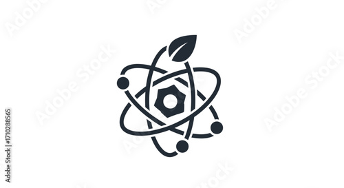 Atom with leaf, science and nature fusion.
