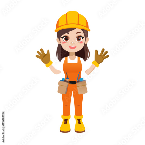 Pretty young woman constructor in flat style. Parts of body legs and arms , face emotions, haircuts and hands gestures. Vector cartoon girl character
