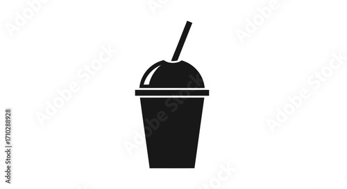 Black Silhouette of a Drink in a Plastic Cup with Straw.