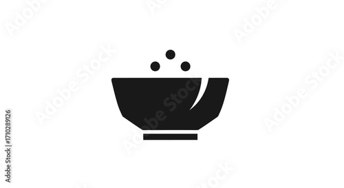 Minimalist Bowl Icon with Floating Spheres, Simple Food Symbol.