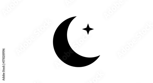 Crescent moon and star celestial night sky.