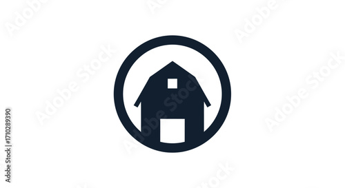 Simple Barn Icon Inside a Circle.
