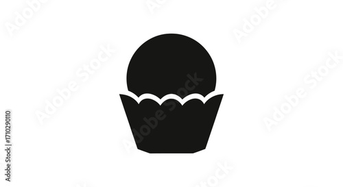 Simple black and white icon of a cupcake or sweet treat.