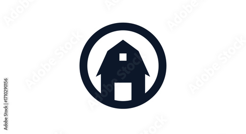 Simple barn icon within a circle representing agriculture and farming.