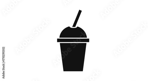 Silhouette of a Drink in a Plastic Cup with Straw.