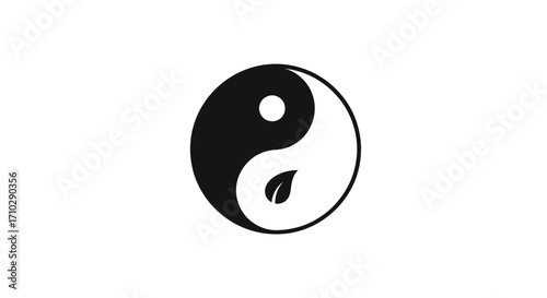 Yin Yang symbol with a leaf representing nature and balance.