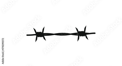 Black silhouette of a single barbed wire segment isolated.