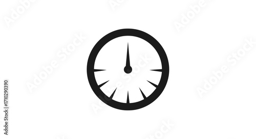 Simple black clock face indicating time and measurement of duration.