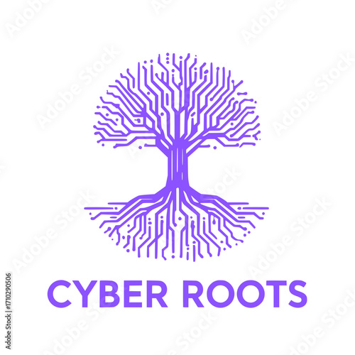 Purple circuit board tree logo signifies deep tech roots and digital growth for innovative businesses