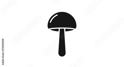 Simple Black Mushroom Icon on White Background.