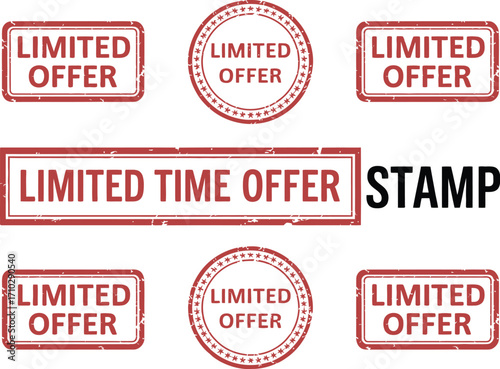 Collection of red limited offer and limited time offer stamps for promotions