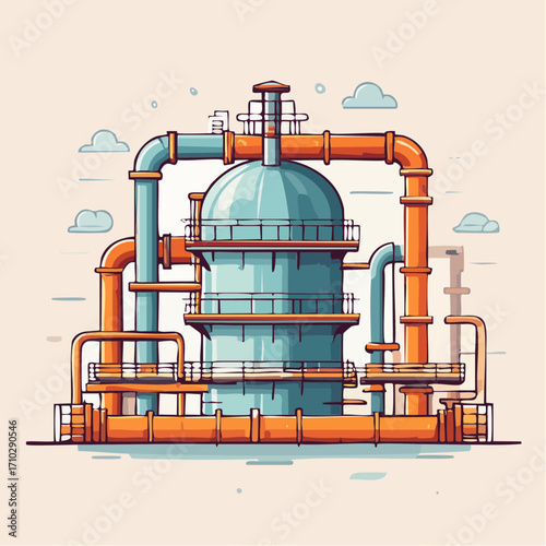 Pixel Art Industrial Refinery Illustration