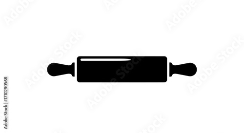 Simple black silhouette of a kitchen baking tool rolling pin for dough preparation.