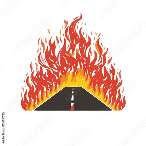 Fiery road ahead symbolizes danger and intense challenges on your journey