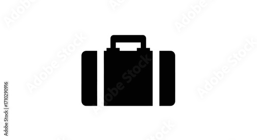 Black suitcase icon representing travel and luggage for journeys and trips.