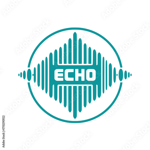 Modern 'ECHO' logo design with sound wave motif for audio technology and media brands