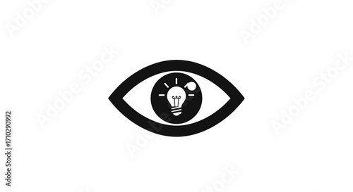 Eye symbol with a bright idea lightbulb inside representing insight and creativity.
