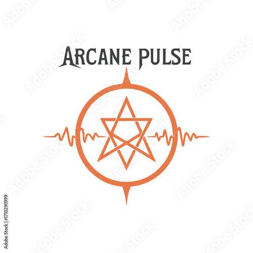 Mystic star compass with pulsing energy lines and occult text for spiritual branding
