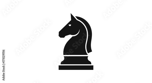 Elegant Black Chess Knight Piece Isolated on White Background.