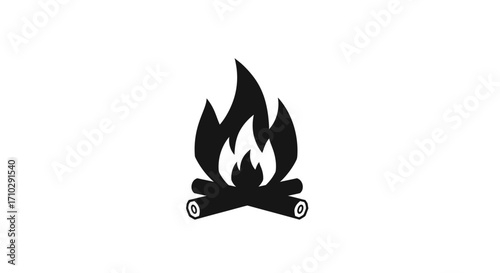 Campfire Icon - Warmth and Light in Simple Black and White.