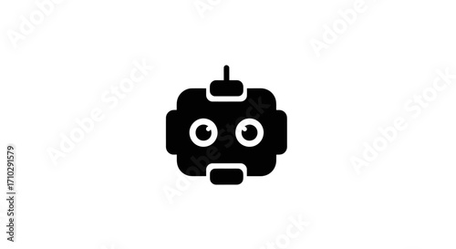 Simple black robot head icon representing artificial intelligence and technology.