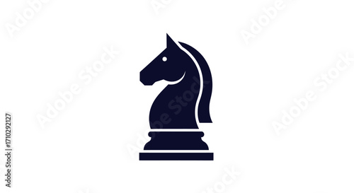 Elegant chess knight silhouette representing strategy and intelligence on white background.