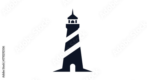 Simple black lighthouse silhouette with a spiral stripe.