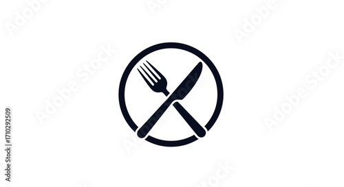 Simple black and white restaurant icon featuring fork and knife.