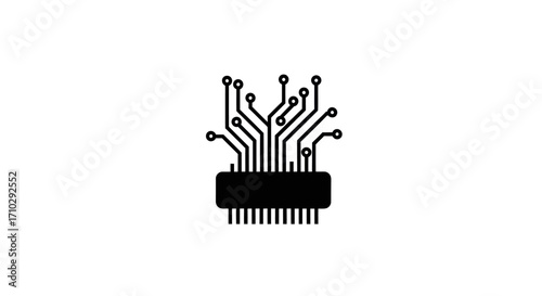 Black electronic circuit board with many connection points and pins.