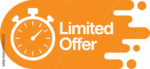 Urgency and excitement with a stopwatch icon and 'Limited Offer' text, promoting a time-sensitive sale or event.