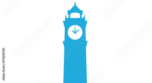 Blue silhouette icon of the Big Ben clock tower from London.