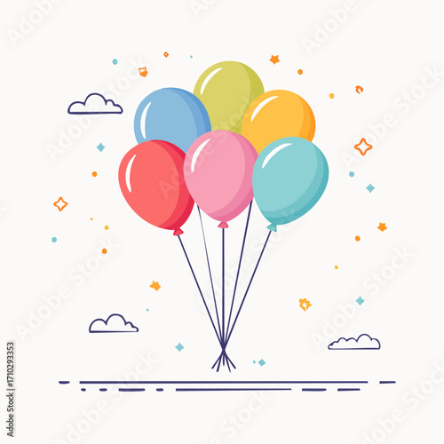 Colorful Balloons Floating Against a White Background