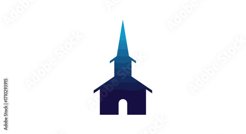 Church Steeple Silhouette with Gradient Blue.