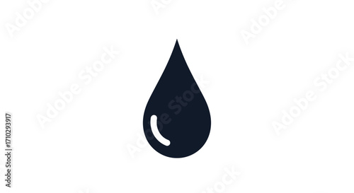 Single Black Oil Drop Icon with Highlight.