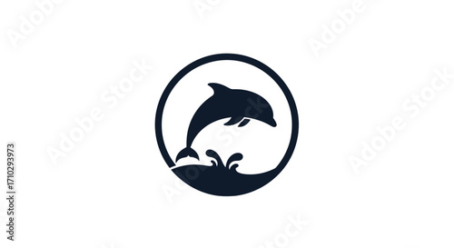 Dolphin logo design, jumping dolphin, ocean animal, aquatic creature, silhouette style, simple graphic.