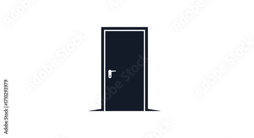 Simple black door with a silver handle on a white background.