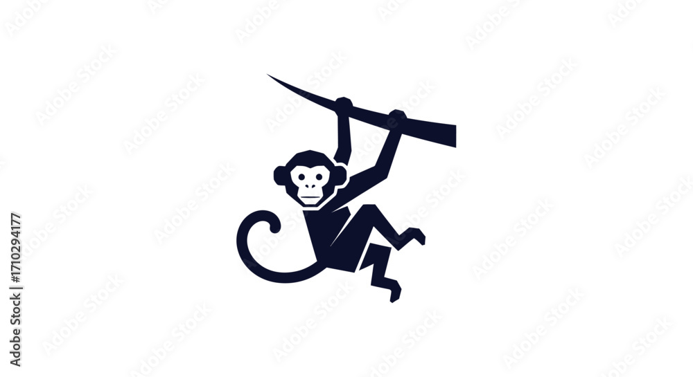 Fototapeta premium Monkey Silhouette Hanging on Branch.
