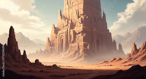 Ancient Desert Tower Landscape.