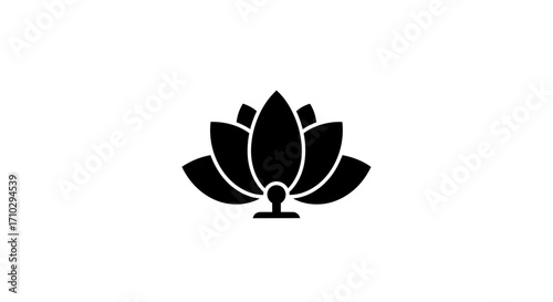 Elegant black lotus flower icon representing purity and spiritual awakening on white background.