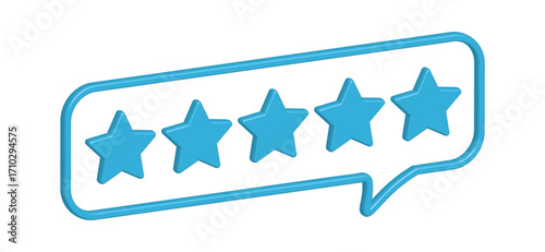 3d Bubble rating five blue stars for best excellent services rating for satisfaction. Quality customer rating feedback concept from client employee, product review, 5 blue stars vector EPS 10