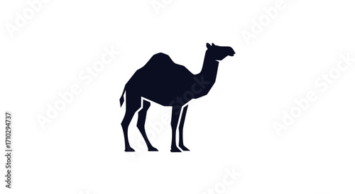 Silhouette of a Camel, Desert Animal, Profile View, Dark Shape, Simple Design, Elegant Line Art.