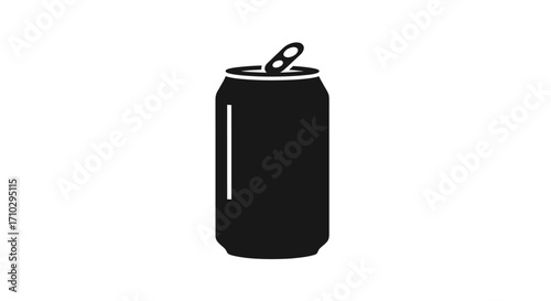 Black soda can with open lid, perfect for refreshing beverages, simple design.