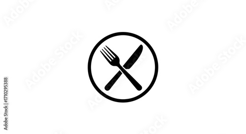 Crossed Fork and Knife Icon Representing Food and Dining.