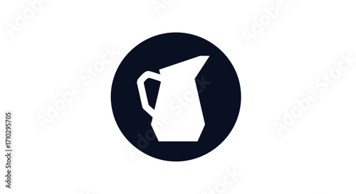 White silhouette of a classic pitcher or jug against a dark circular background.